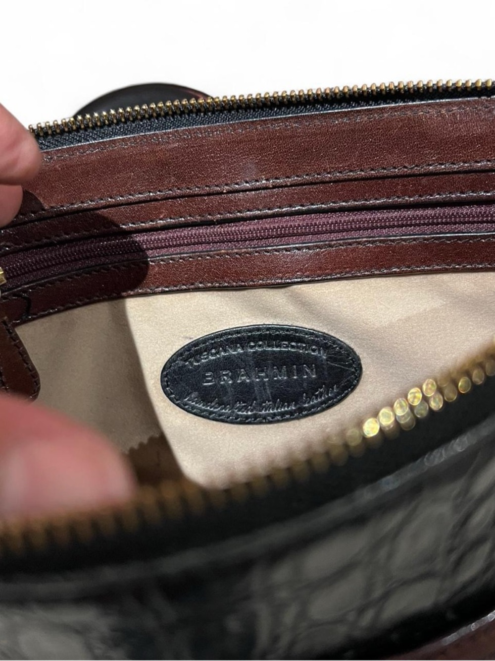 Brahmin Brown and Black Croc-Accent Shoulder Bag - Picture 7 of 8